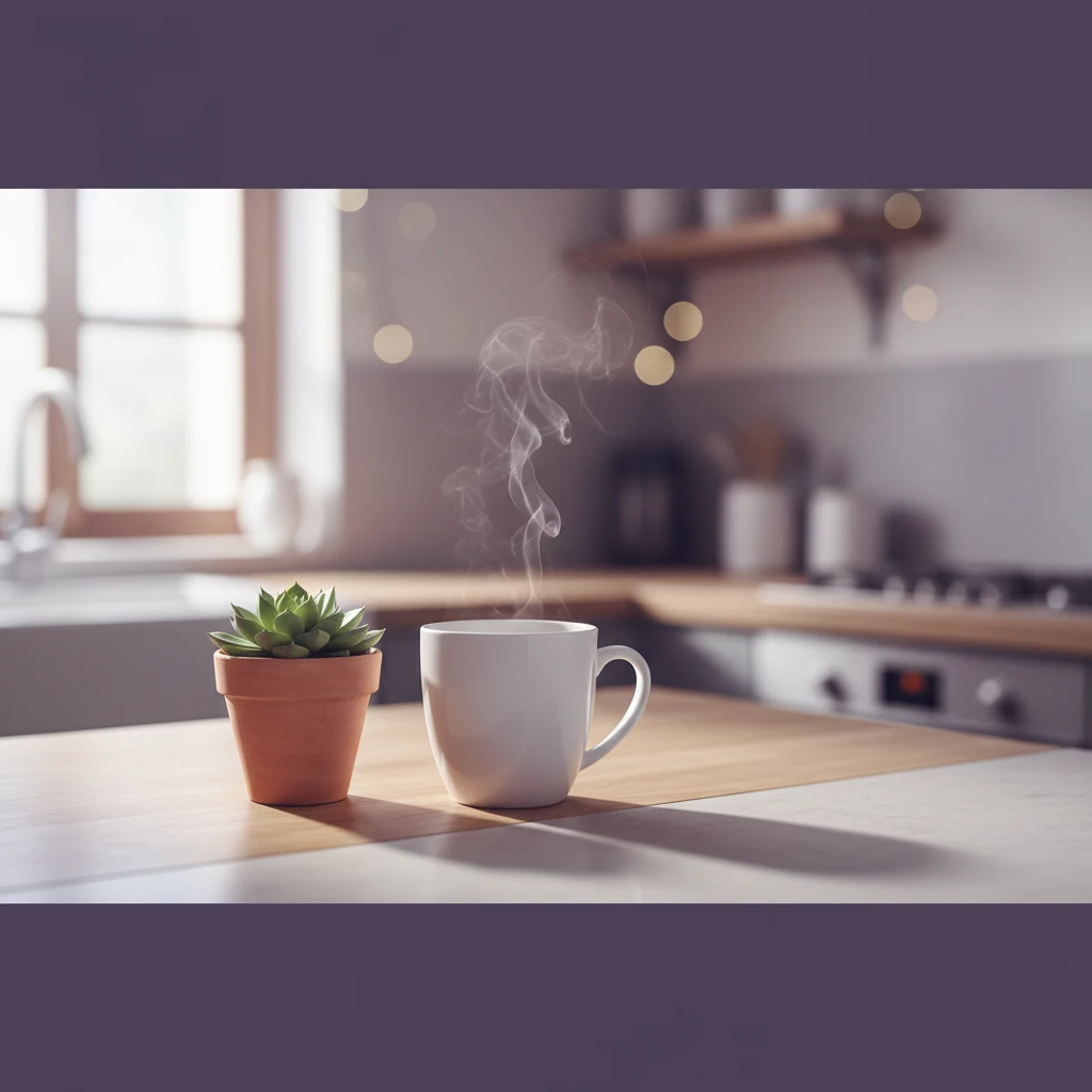 Cosy morning kitchen - daily wellness routine supplement background